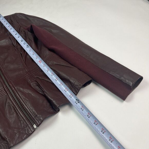 Hinge Leather Peplum Zip Jacket S Burgundy Red Witchy Preppy Mob Wife Capsule - Picture 8 of 13